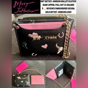 NWT BETSEY JOHNSON BLACK DESERT EMBROIDERED WALLET!